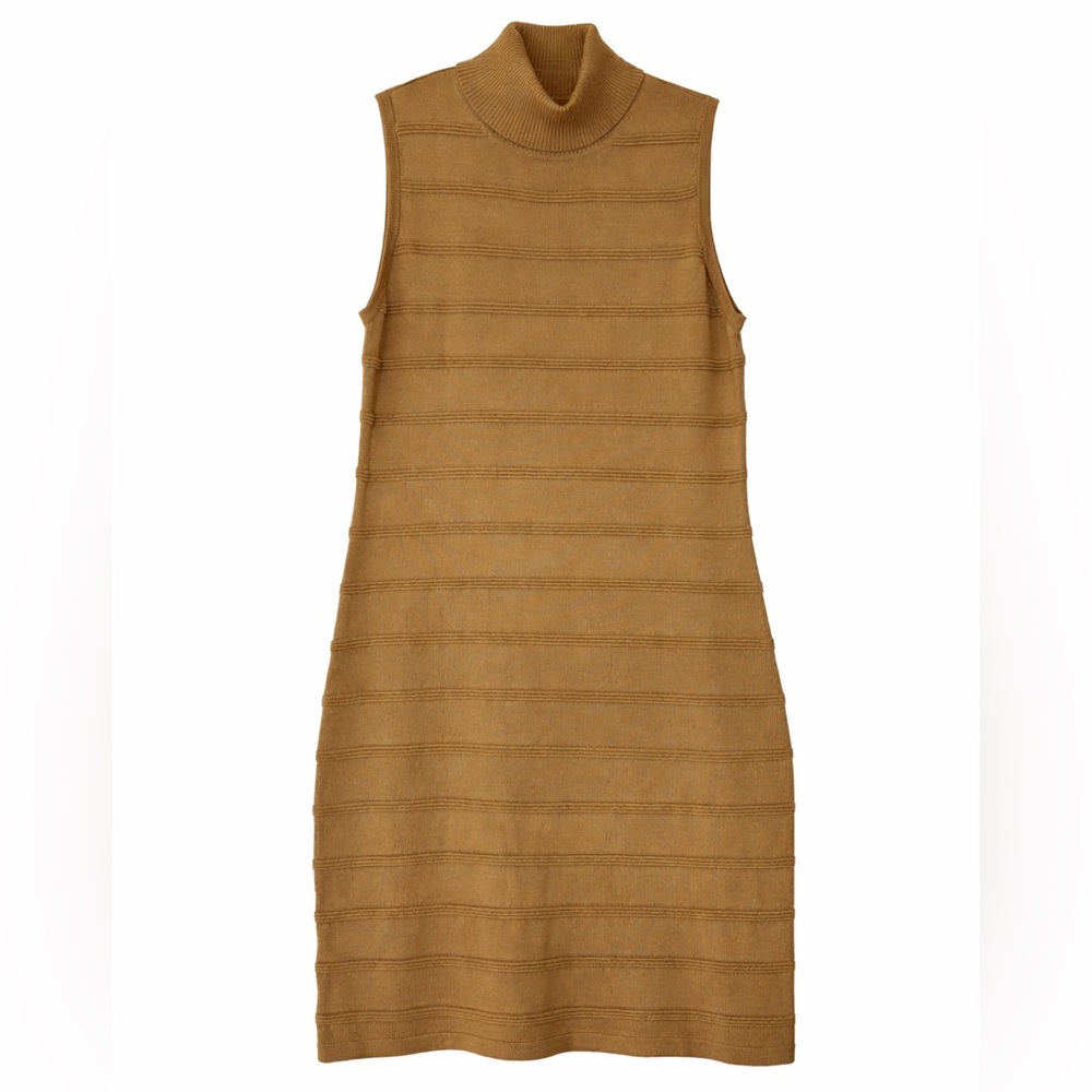 Calvin Klein Camel Ribbed Sleeveless Turtleneck Midi Dress